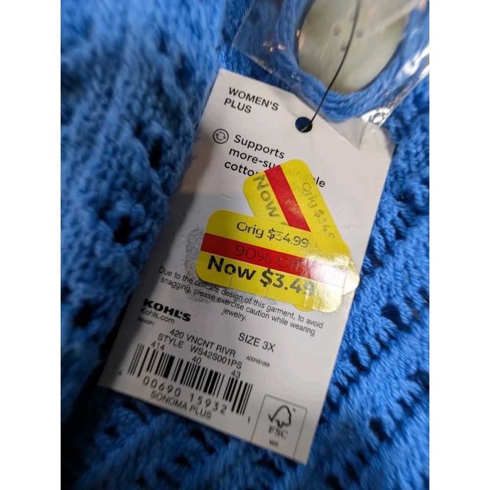 Sonoma Women's Blue V-neck Crochet Cardigan Button Front Long Sleeve Size 3X - Picture 9 of 9